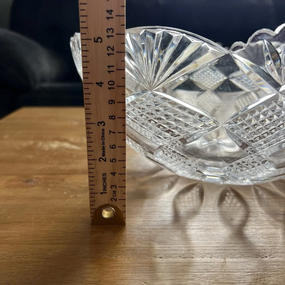 Vintage Bohemia Crystal Cut Glass Bowl Czech 24% Lead Pineapple Scalloped 12